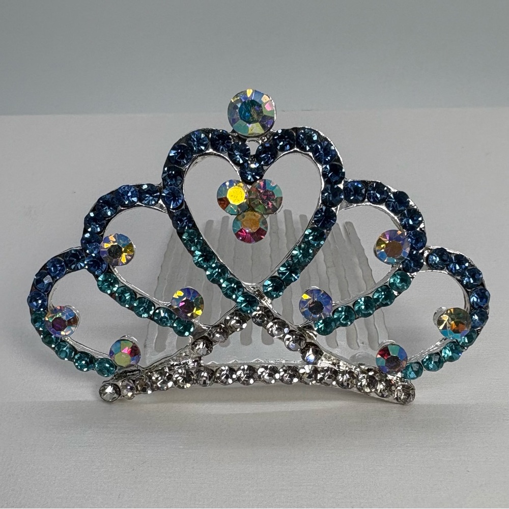 Blue Teal Royal Blue Rhinestone Mini Princess Tiara Clear Crystal Hair Crown